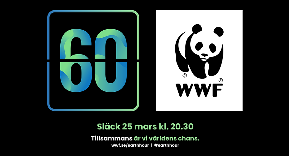 Text: 60 och en illustration på en panda med text WWF