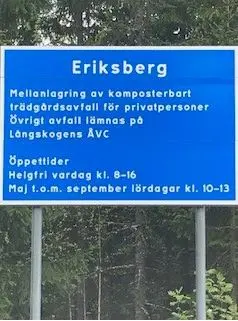 Skylt på Eriksberg med information och öppettider