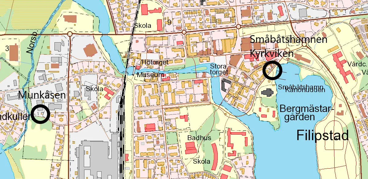 Karta som markerar Munkåsen och Kyrkviken