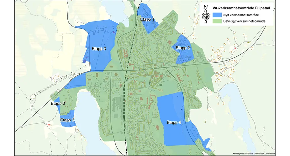 Kartbild med utmärkta gröna och blå områden